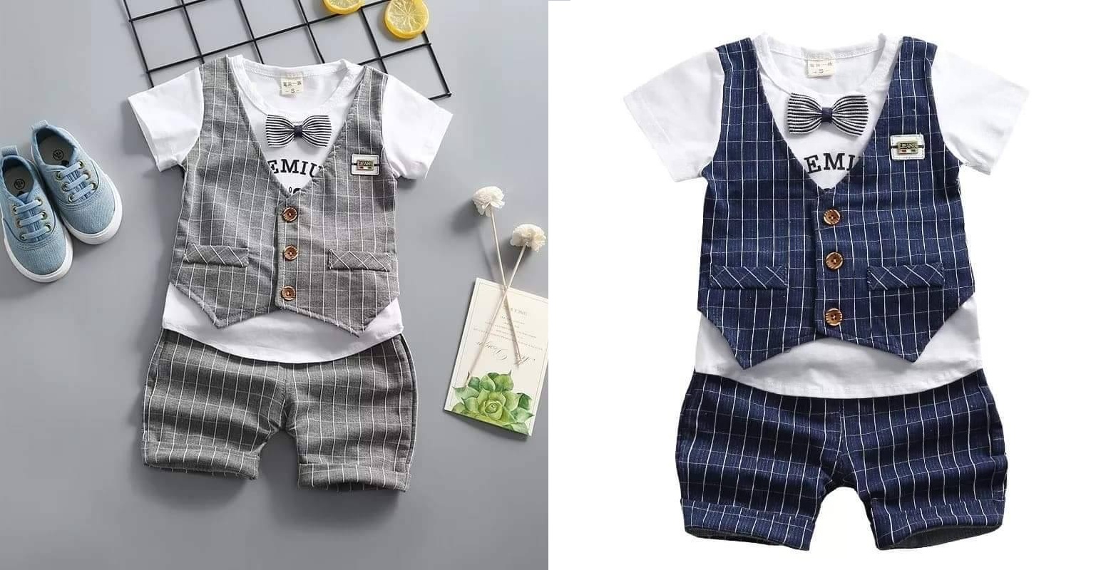 Bộ công tử nơ cho bé trai chất liệu coton mềm mại
