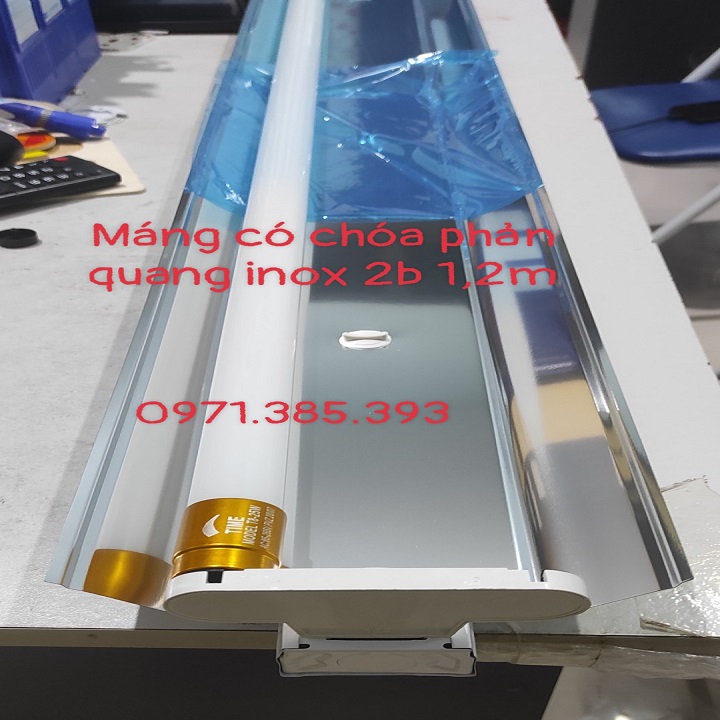 Máng đèn led- máng đèn đôi có choá phản quang inox 1,2m