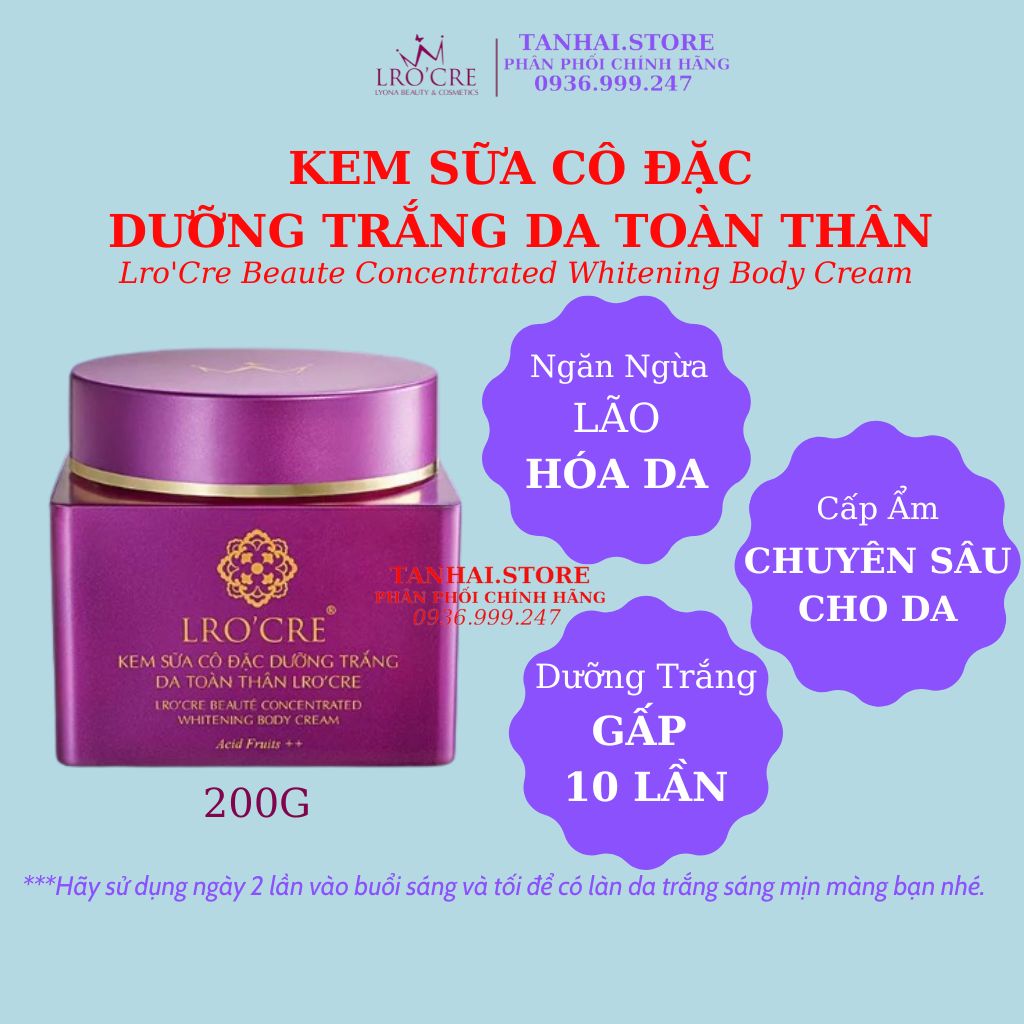 Kem sữa cô đặc dưỡng trắng da toàn thân body svip lro’cre hộp 200g