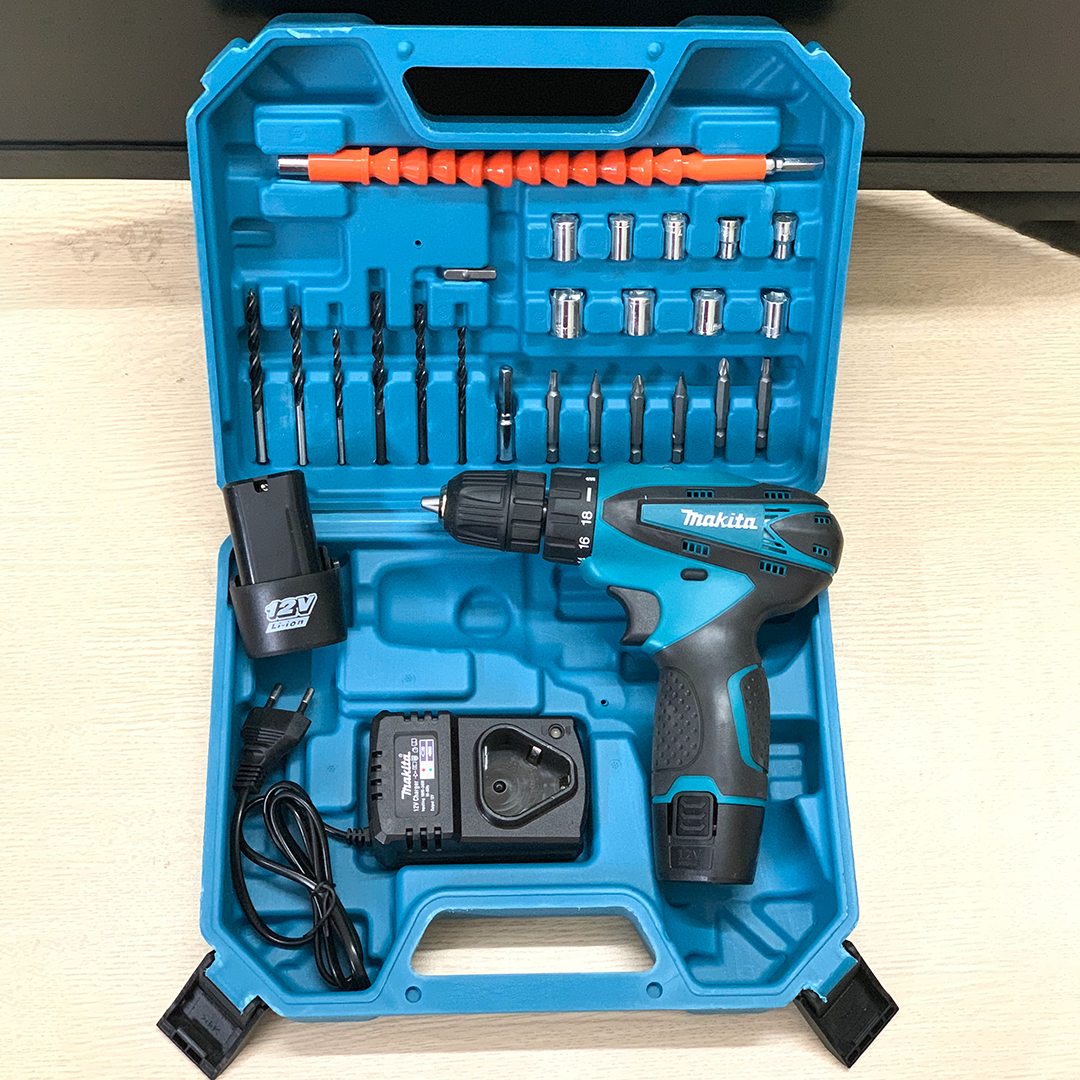 Máy Khoan Bắt vít Pin Makita 12V - Khoan Pin 12V Tặng bộ mũi khoan 24 chi tiết -Hàng chính hãng 100% lõi đồng siêu bền  Khoan gỗ - Khoan sắt - Bắn tôn
