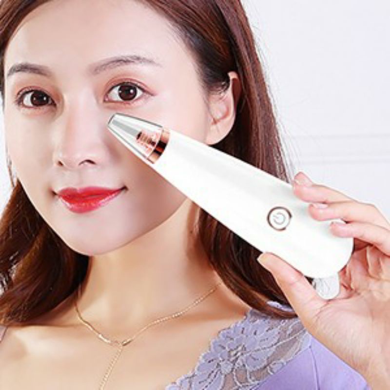 Máy hút mụn cầm tay mini dùng pin ,hút mụn cám ,mụn đầu đen cao cấp , tặng kèm 6 đầu hút màu trắng thay thế