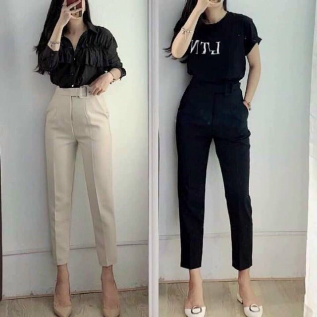 Quần baggy nữ đai vuông bọc vải- mã 370
