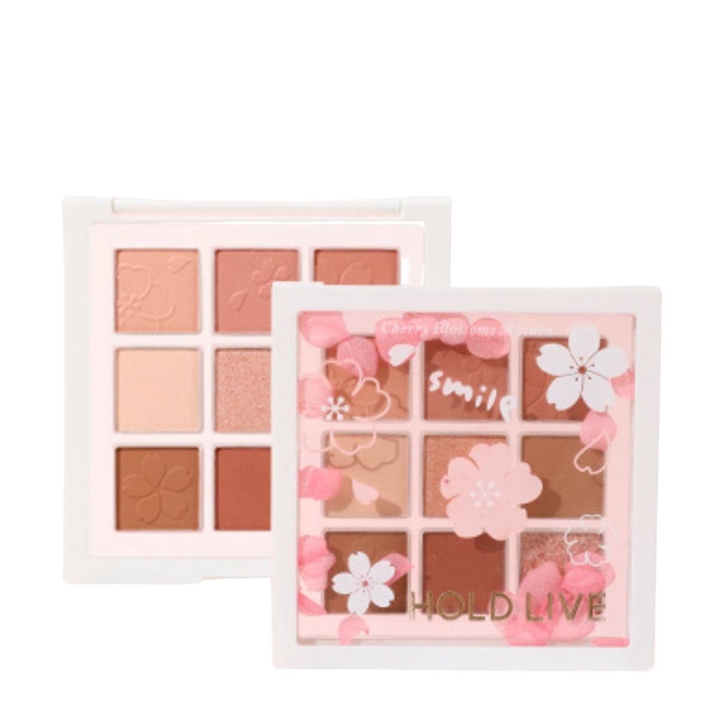 Bảng phấn mắt lì 9 ô HOLD LIVE HL544 Falling Cherry Blossom thiết kế trong suốt nội địa trung chính hãng