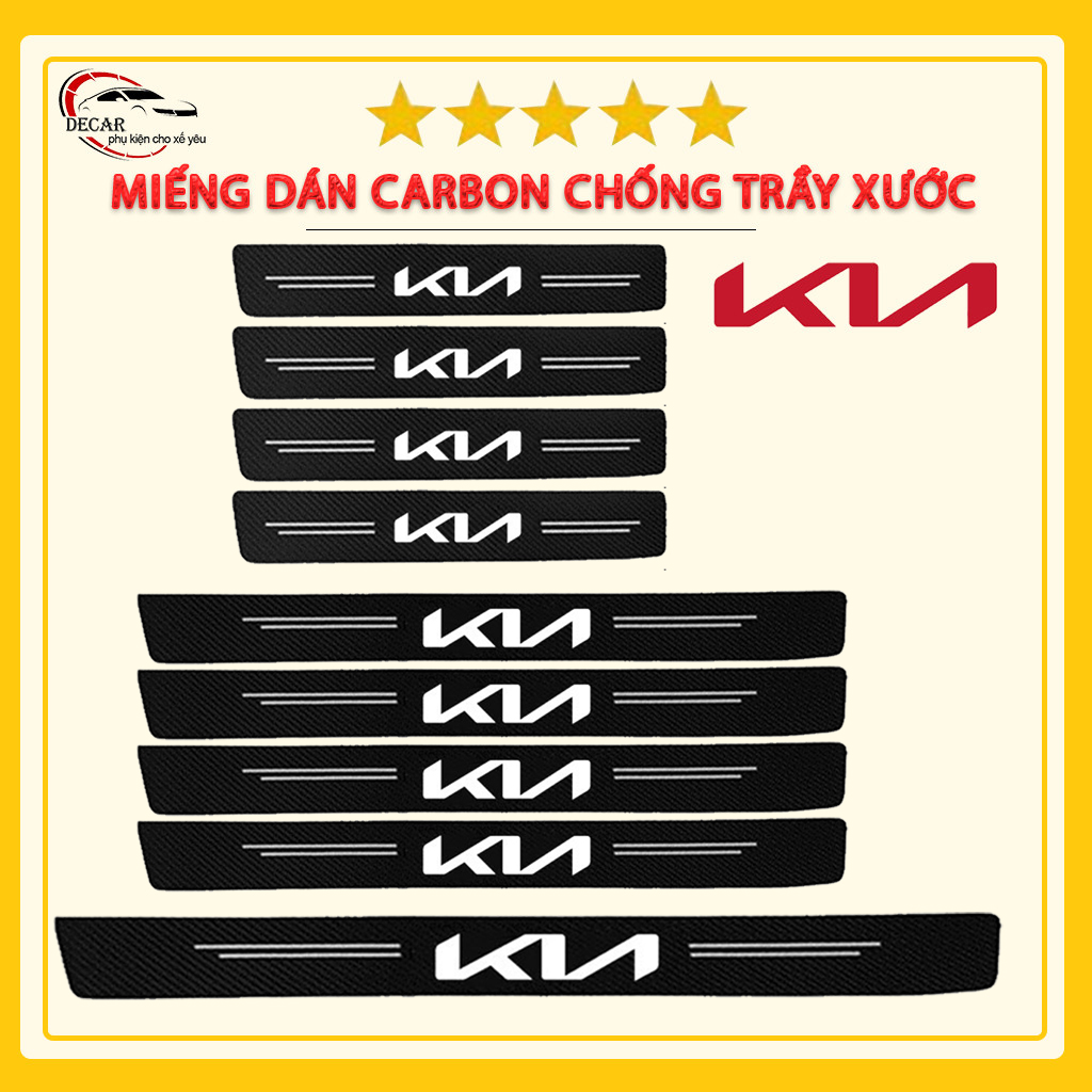 [KIA] Bộ 9 miếng dán bậc cửa ô tô carbon, bộ dán chống trầy xước bảo vệ bậc lên xuống cửa xe hơi oto