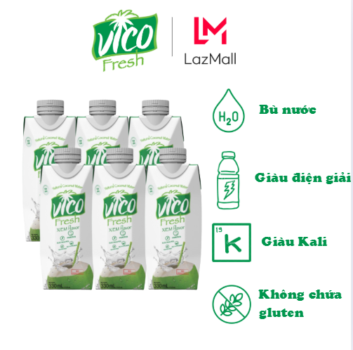Combo 6 Hộp Nước Dừa Vico Fresh Vị Xiêm 330ml - Giải Khát Cho Mùa Hè Nắng Nóng - Hàng Xuất Khẩu