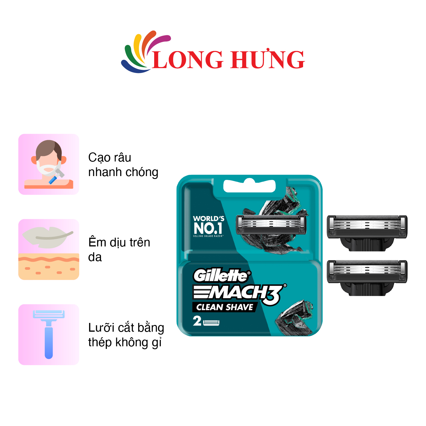 Gillette Mach 3 Clean Shave Replacement Blades (Set of 2)