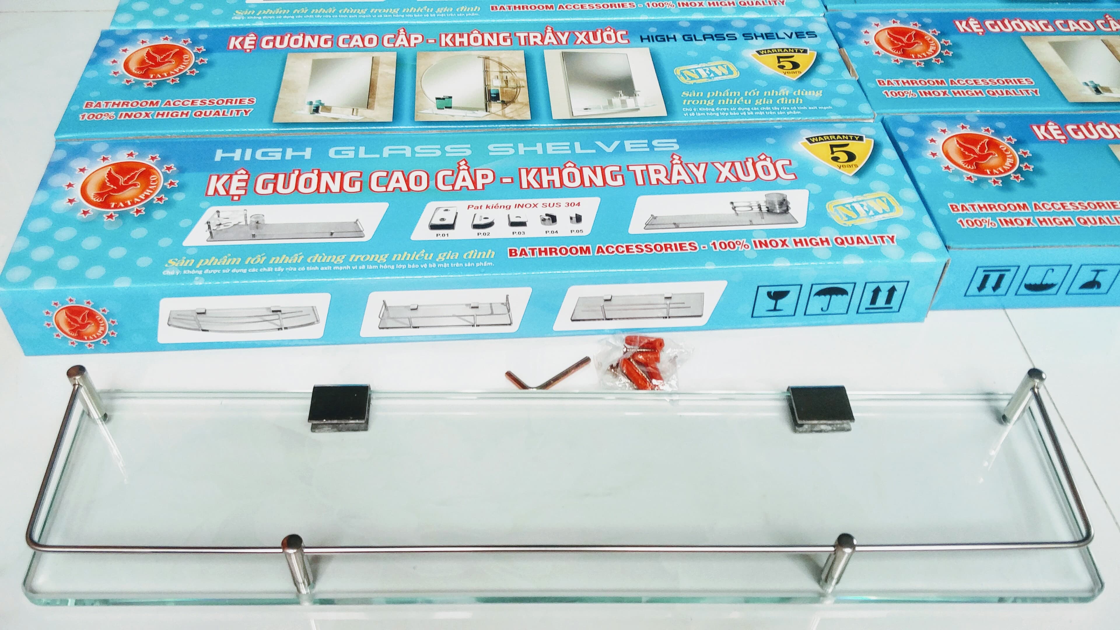 Kệ gương kính cường lực chống xước, inox 304, kệ kính nhà tắm