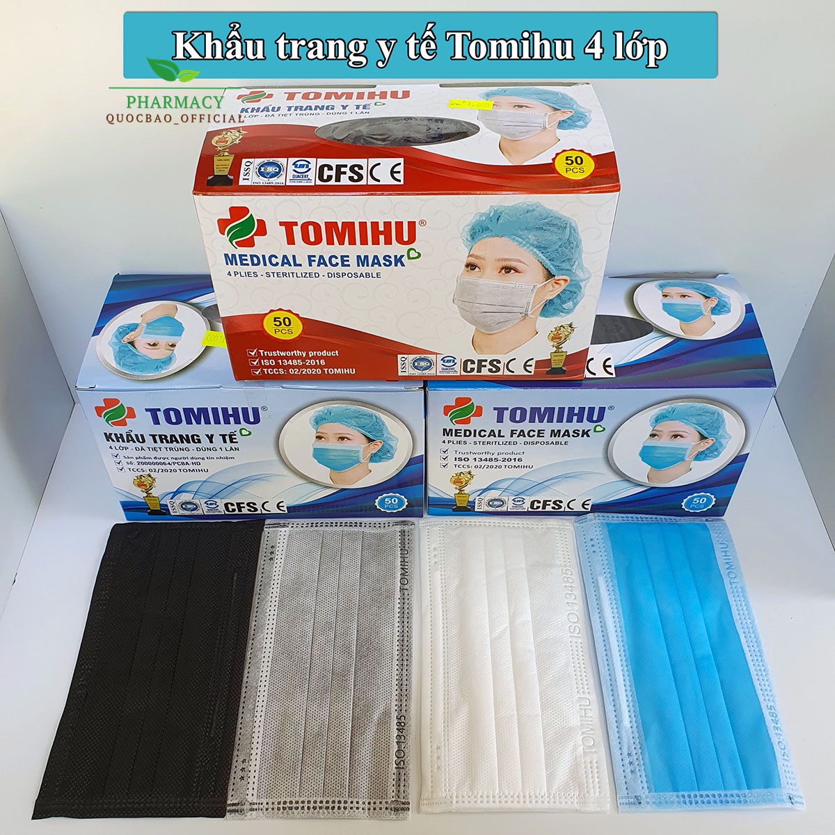 ⚡ Khẩu trang y tế 4 lớp Tomihu ⚡ Hộp 50 cái ⚡ Kháng khuẩn, cực mịn, dễ thở ⚡ Ngăn vi khuẩn, khói, bụi 🍀 Màu xanh, màu xám, màu trắng, màu đen 🍀