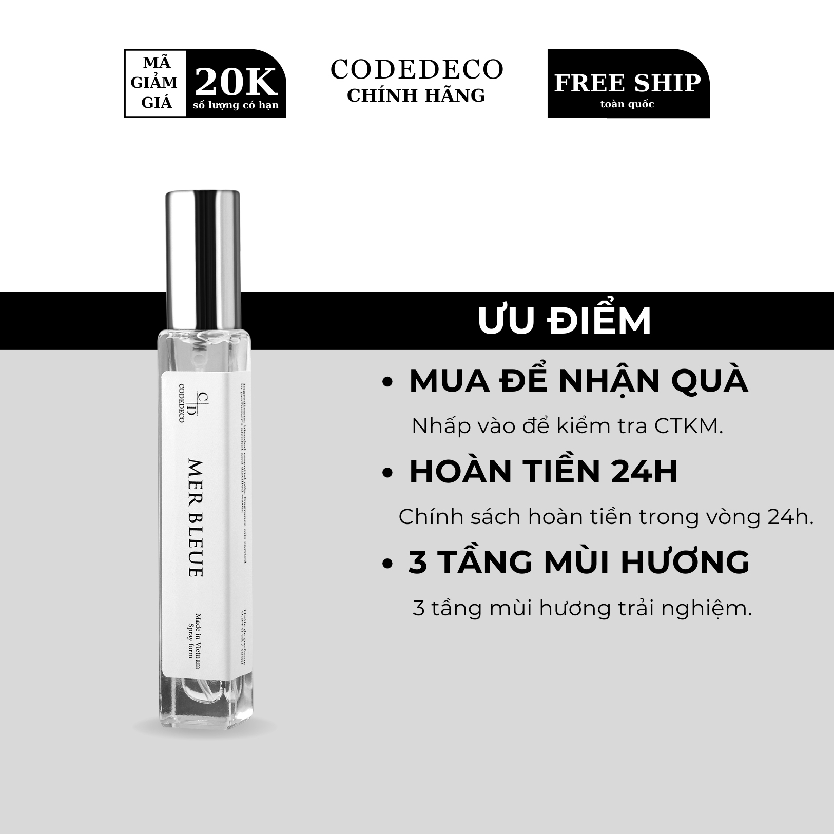 Tinh dầu nước hoa CODEDECO Mer Bleue 10ml, phóng khoáng, nam tính