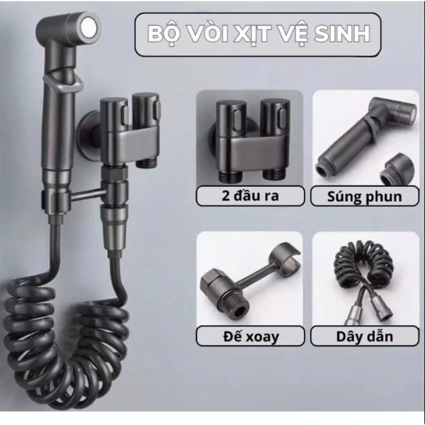 Vòi Xịt Vệ Sinh Tăng Áp, Vòi Cao Cấp Chia 2 Đầu Nước Tiện Lợi, Chất Liệu Inox 304 Không Gỉ, An Toàn