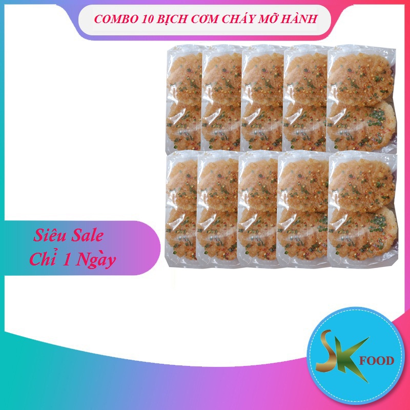 Combo 10 bịch cơm cháy chiên mỡ hành giòn ngon - mỗi bịch 3 miếng