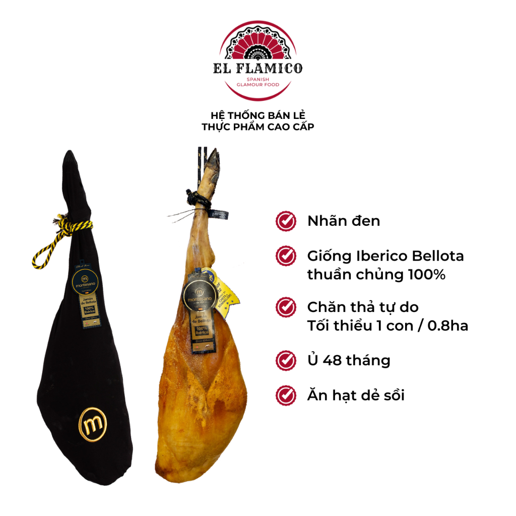 Đùi sau Iberico Bellota thuần chủng nhãn đen ủ 48 tháng