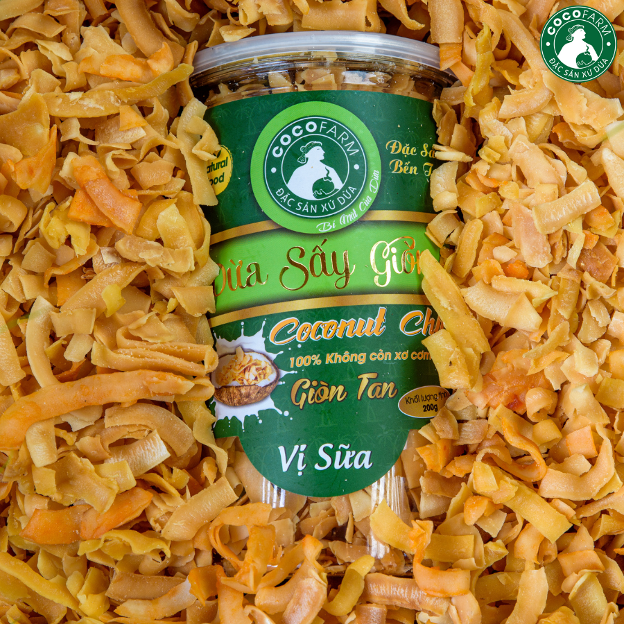 Dừa Sấy Giòn cao cấp Cocofarm 3 vị sữa, Gừng và Tỏi ớt