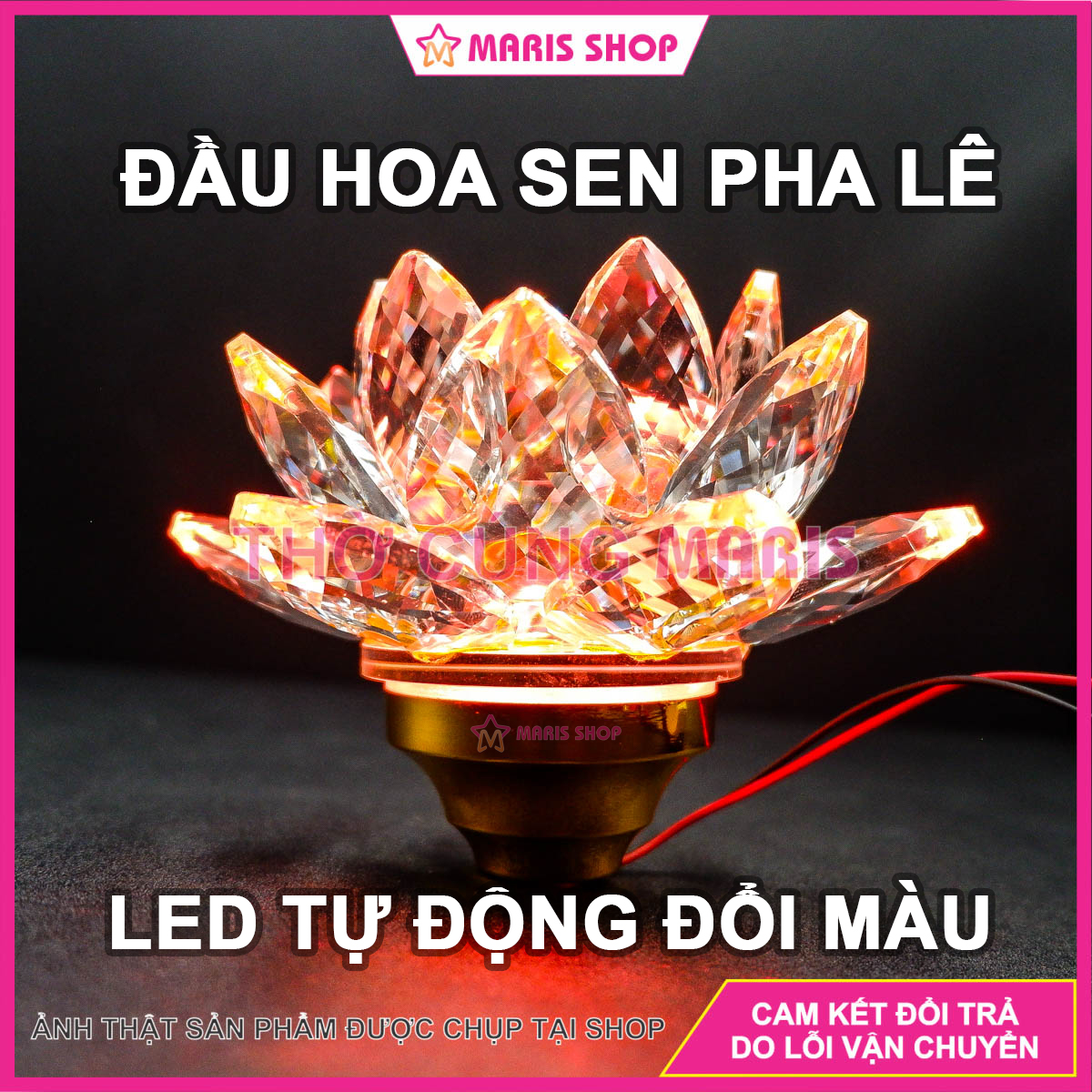 Hoa sen pha lê có led nhiều chế độ sáng để trên lư đồng trang trí bàn thờ, trang trí nhà cửa