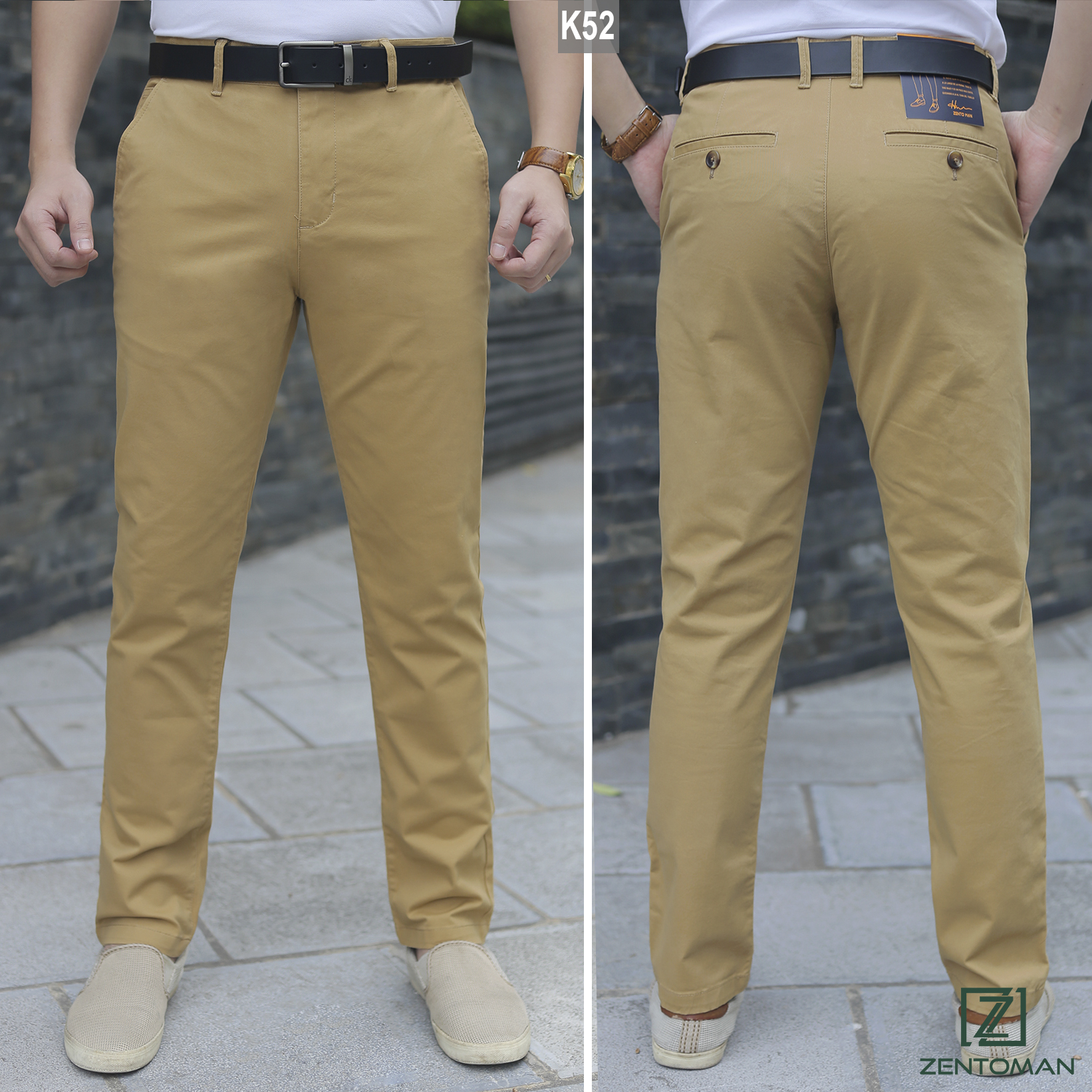 Quần Kaki Nam Zentoman ống suông co giãn mềm mịn ít nhăn màu be vàng K52