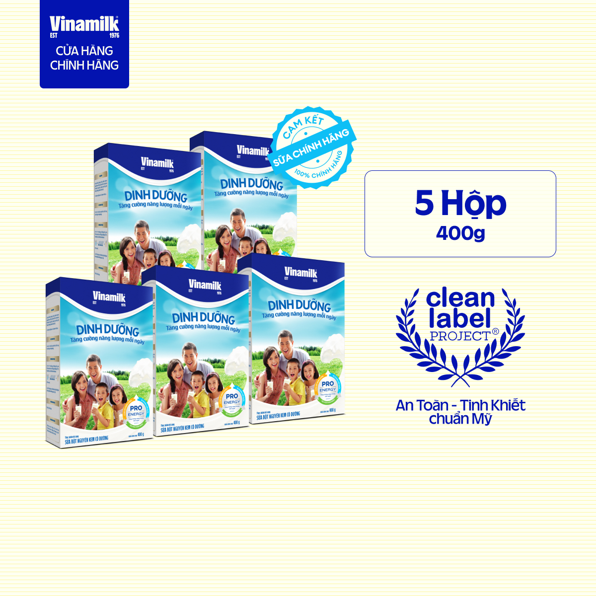  5 Hộp Sữa bột Nguyên kem có đường Vinamilk Dinh Dưỡng Hộp Giấy 400g 