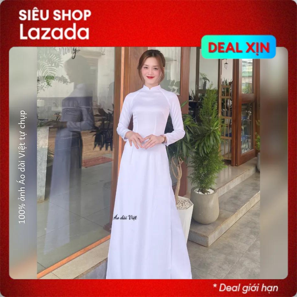 Áo dài trắng bóng xanh nhẹ đi học học sinh nữ cấp 3 chụp hình kỷ yếu truyền thống may sẵn lụa tây thi loại 1