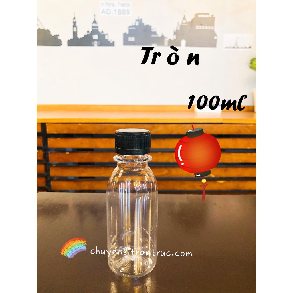 50 Chai Nhựa Tròn 100ml , Chai Trà sữa dùng 1 lần, chai nhựa trong suốt, chai 100ml đựng sample