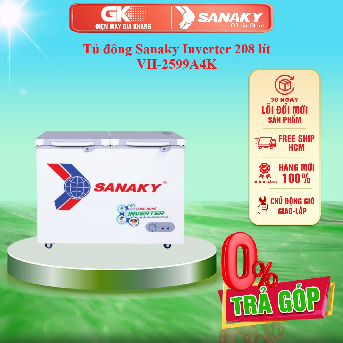Tủ đông Sanaky Inverter 208 lít VH-2599A4K - GIAO TOÀN QUỐC - FREESHIP HCM