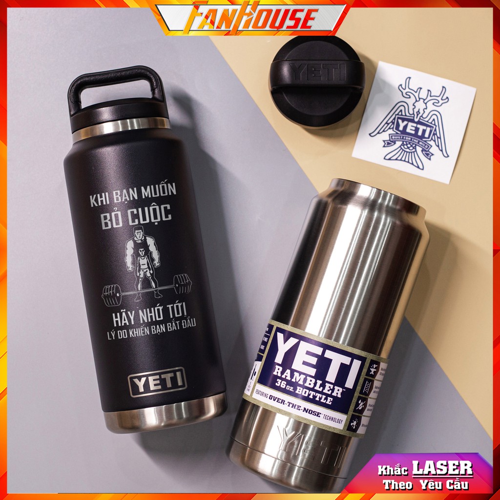 Bình nước Y.E.T.I [FreeShip Max] giữ nhiệt 24h vỏ carbon chống xước lõi inox 304 cao cấp tráng bạc 2 dung tích 650ml và 1100ml