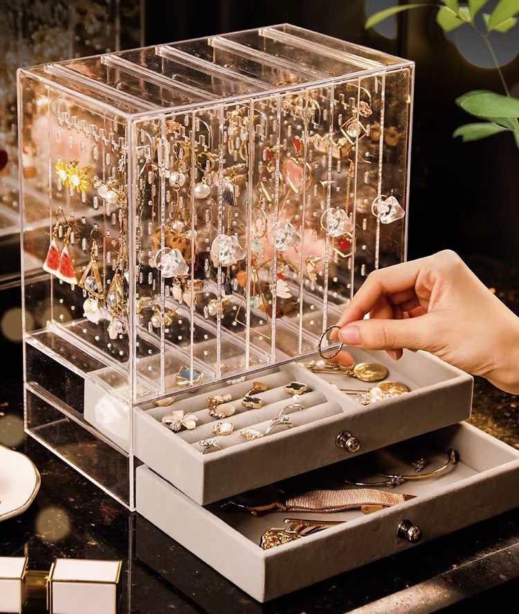 Kệ đựng trang sức mica nhiều ngăn nhiều tầng phong cách sang trọng hàng có sẵn