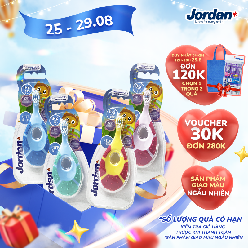 Combo 4 Bàn chải đánh răng cho trẻ em Jordan Step 1 , Lông siêu mềm