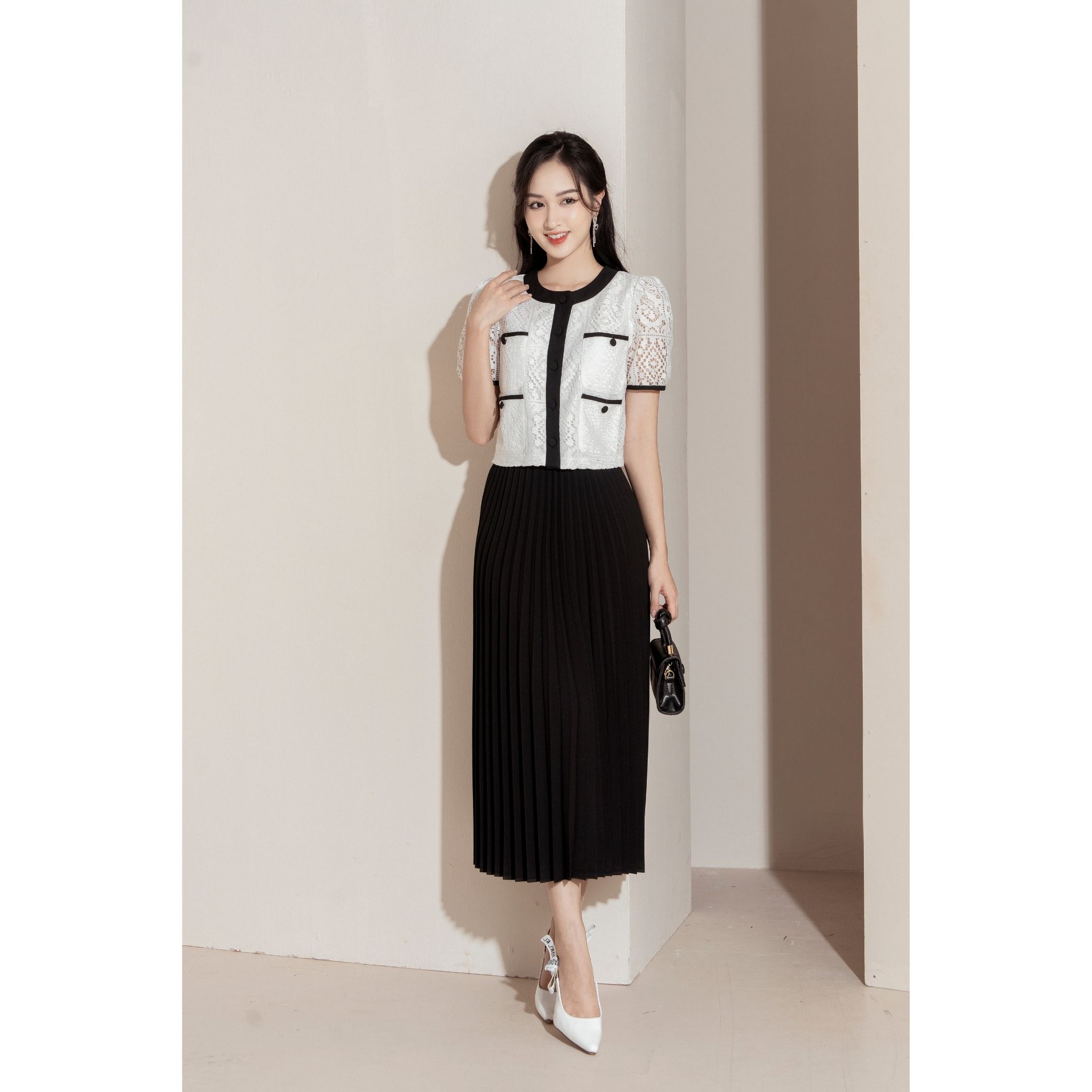 Chân váy dáng dài xếp ly đỉa cạp tiinstore chd181