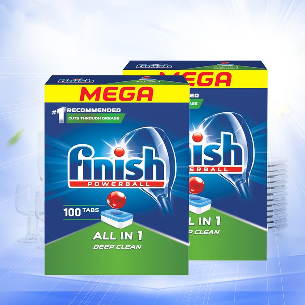 Viên rửa bát finish all in one - 100 viên/hộp mega + tặng viên finish dùng thử