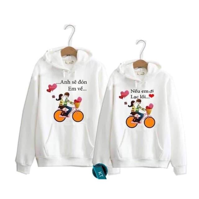Áo đôi hoodie xe đạp đôi tim yêu dễ thương
