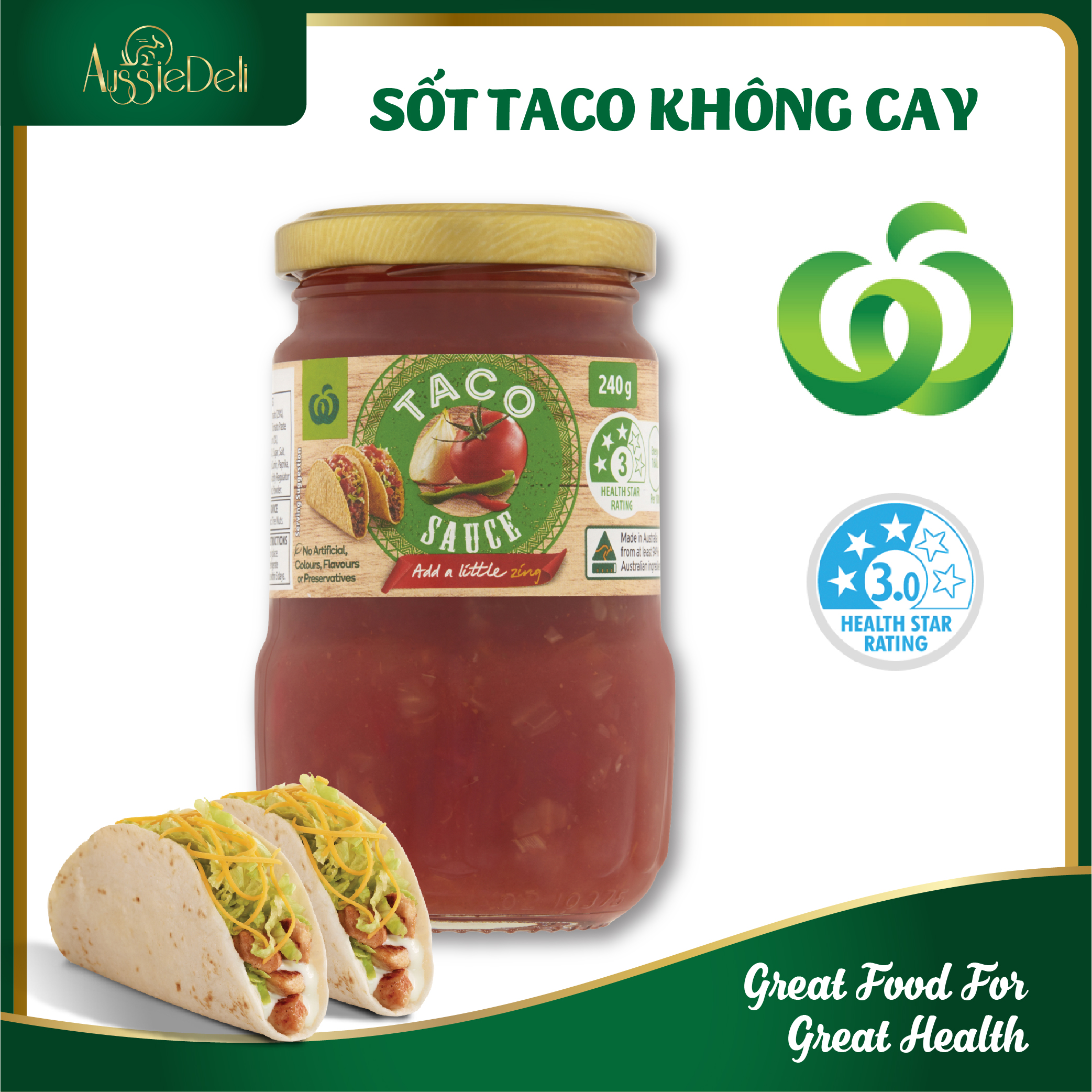 Sốt taco cà chua không cay, sốt chấm làm Bánh Tacos & Tortilla Woolworths hũ 240g