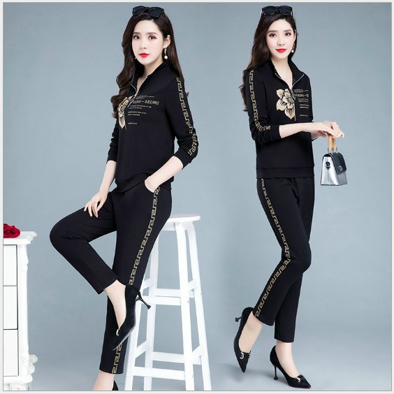 Bộ đồ thể thao nữ tay dài cao cấp thêu hoa