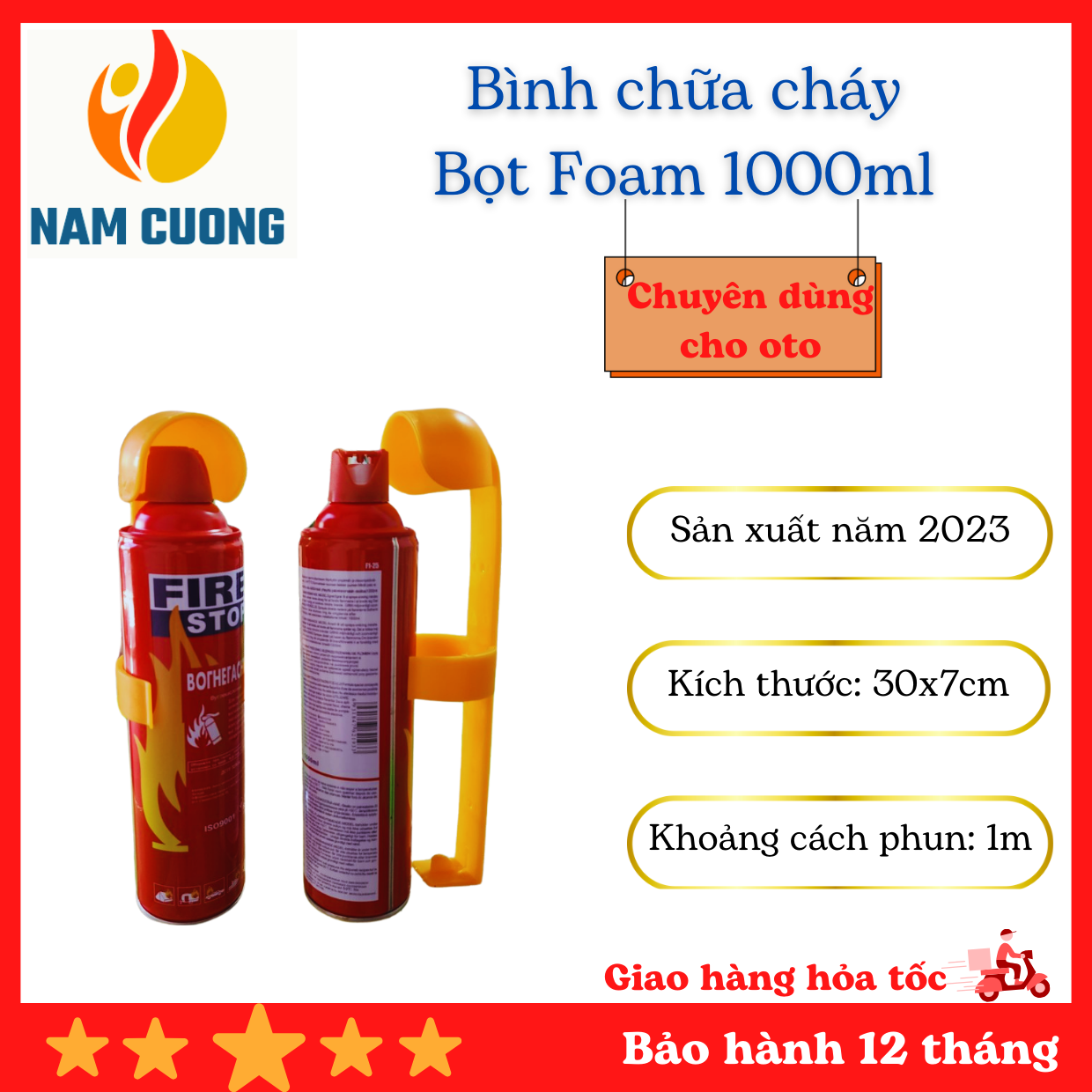 Bình chữa cháy mini Firestop 1000ml dùng cho ô tô, gọn nhẹ dễ sử dụng
