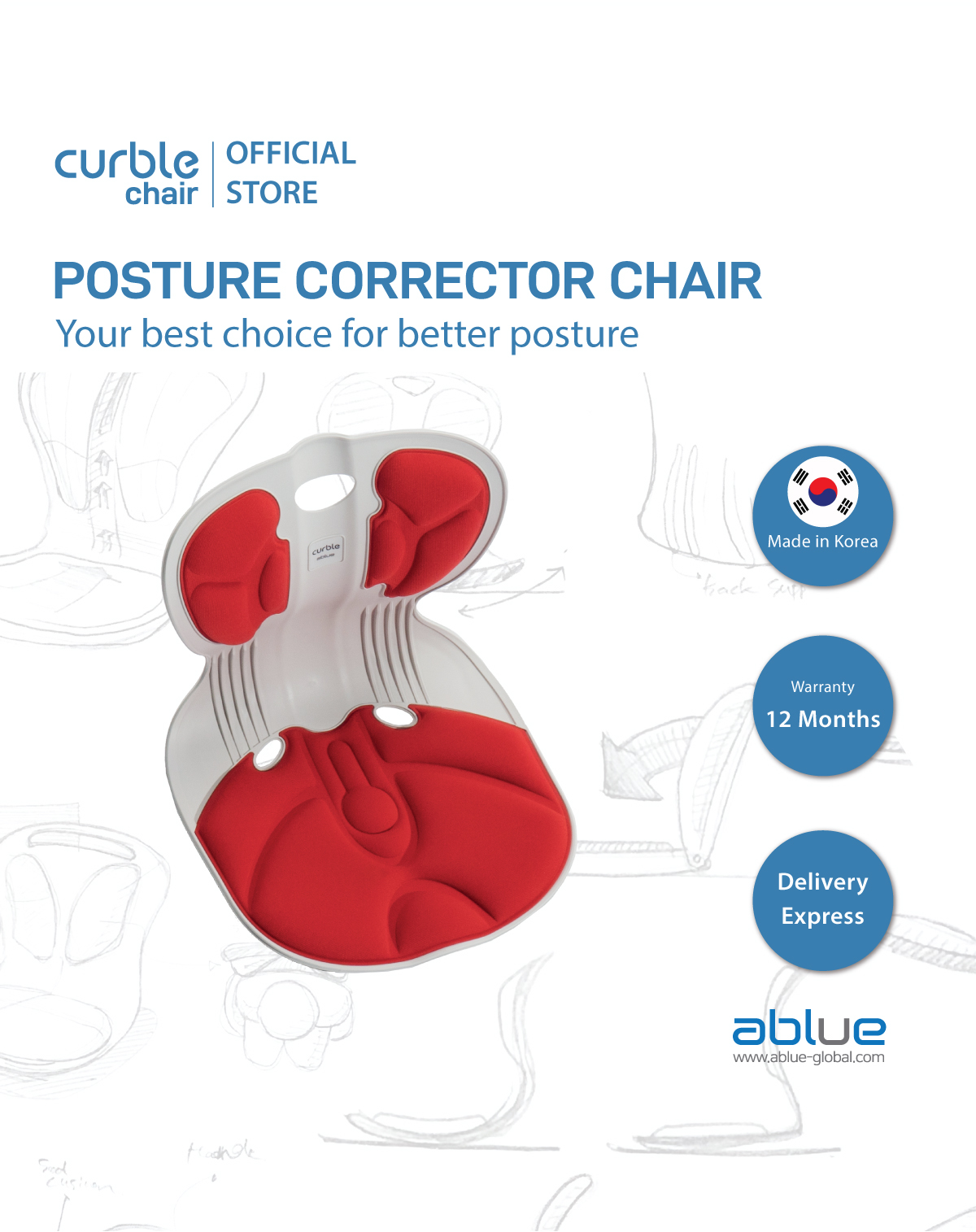 Ghế chống gù Curble Chair Comfy Korea , phù hợp trẻ em dưới khoảng 40kg, điều chỉnh tư thế ngồi,Hỗ trợ giảm áp lực cho cột sống Hàn Quốc [CHÍNH HÃNG ABLUE ]