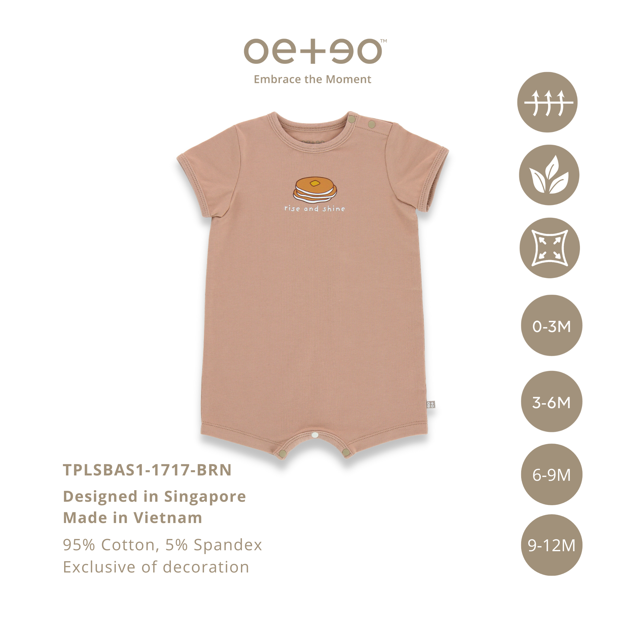 Bộ bodysuit liền quần OETEO bé trai 0 - 12 tháng vải 95% cotton