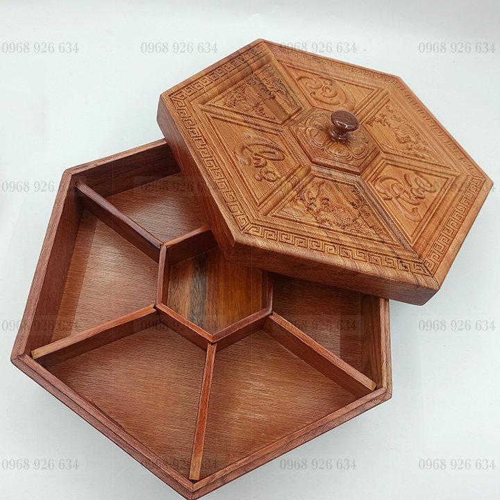 Hộp đựng bánh kẹo Tết bằng gỗ Hương, Khay đựng bánh kẹo độc đáo, Mẫu mới Tết nhất 2022
