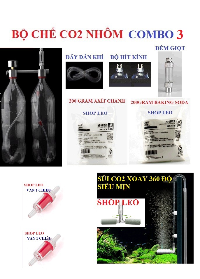 [Hoàn Tiền 10%]BỘ CHẾ CO2 NẮP NHÔM COMBO 3 -  BỘ TẠO CO2 THẾ HỆ MỚI - phụ kiện thủy sinh - shopleo - bộ chế tạo khí Co2 - phụ kiện cá cảnh