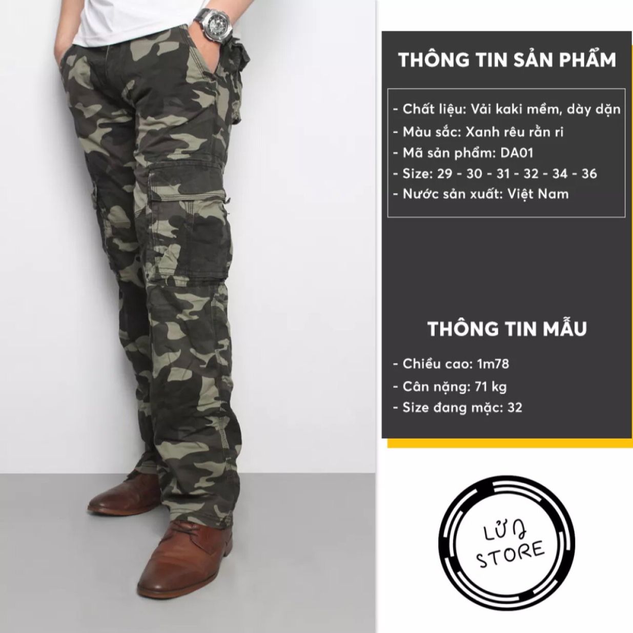 Quần dài nam kaki túi hộp loại 1 họa tiết rằn ri màu xanh lục đậm