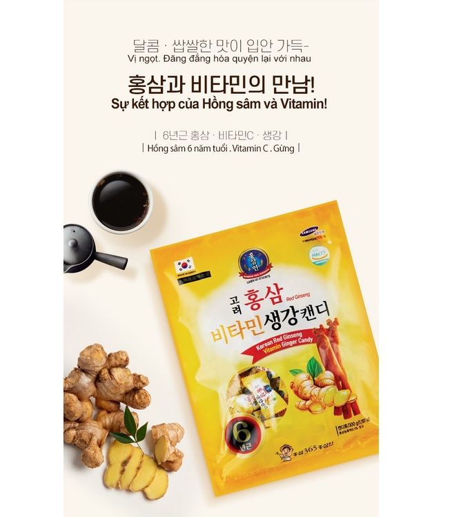 Chính hãng] kẹo sâm gừng vitamin 365 hàn quốc 300g tốt cho sức khỏe