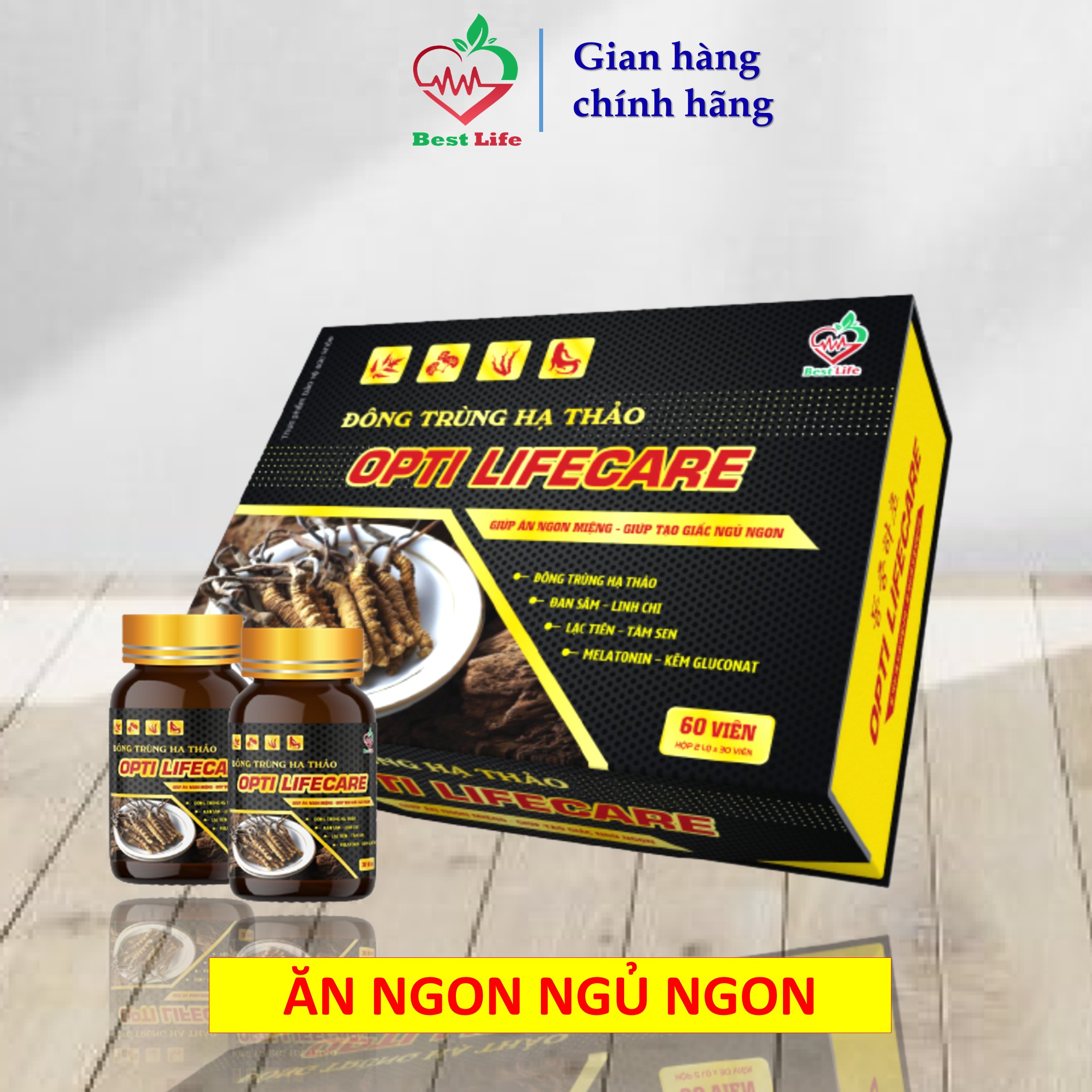 Đông trùng hạ thảo Best Life OPTICARE giúp ăn ngon ngủ tốt bồi bổ cơ thể giảm mệt mỏi suy nhược cơ thể tăng sức đề kháng hộp 60 viên