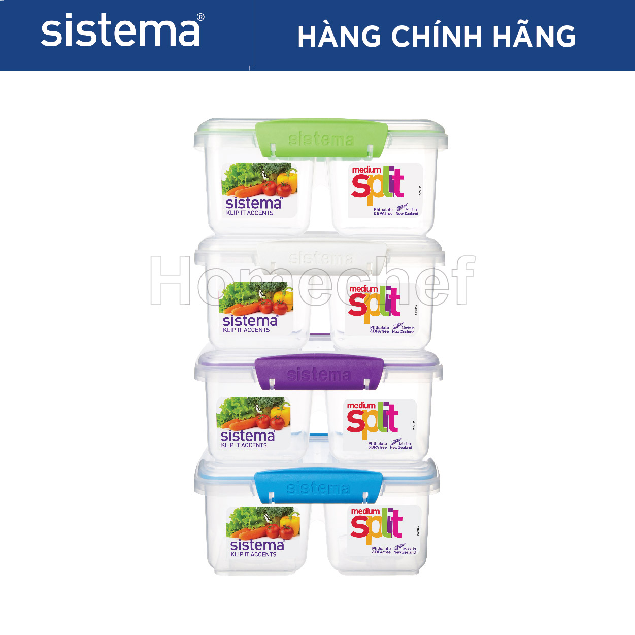 Hộp đựng thực phẩm chia ngăn Sistema 850ml không chứa BPA, dùng lò vi sóng, máy rửa bát, sản xuất tại New Zealand - 1620/61620