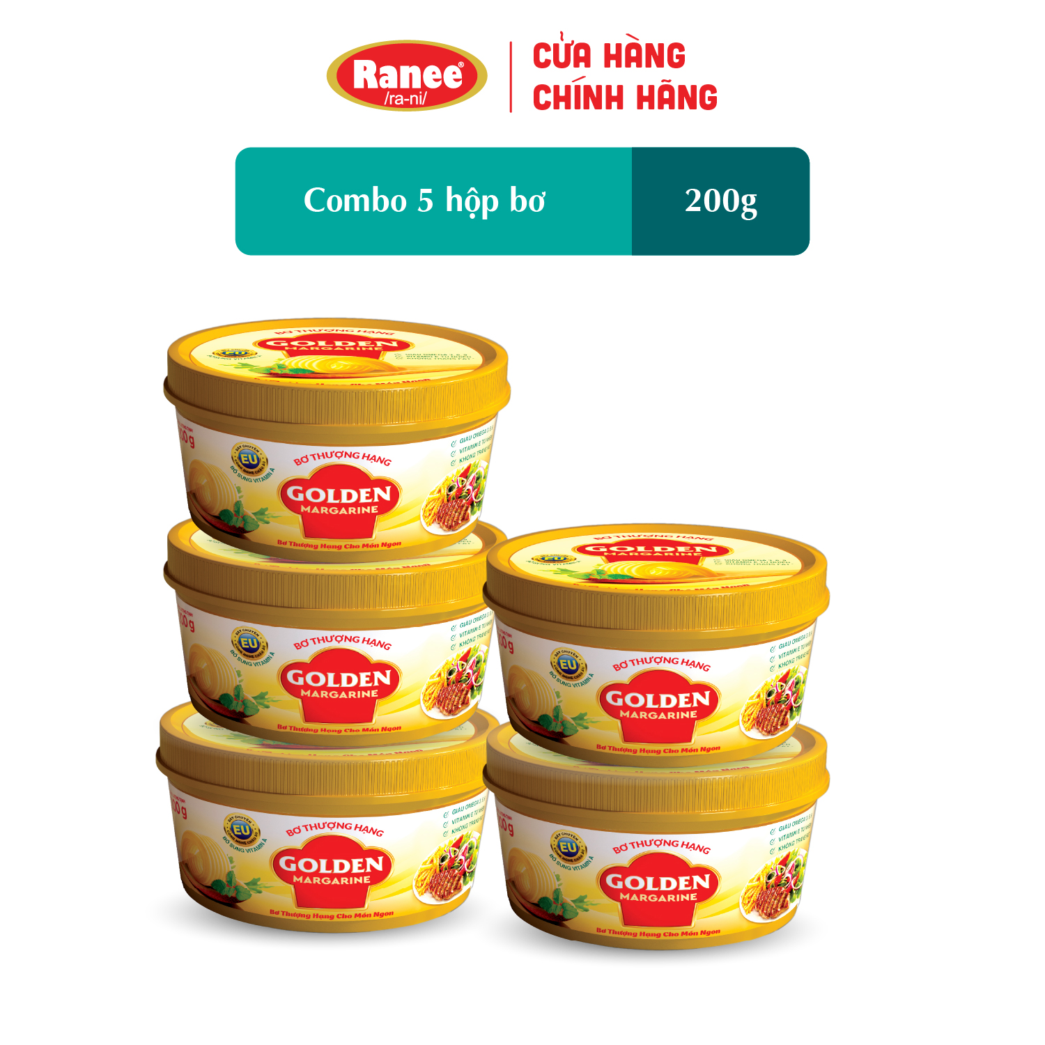 {Đơn 199k tặng hộp bơ -399k tặng vá gỗ} Combo 5 hộp Bơ Thượng Hạng Golden Margarine 200gr (5 hộp x 200gr)