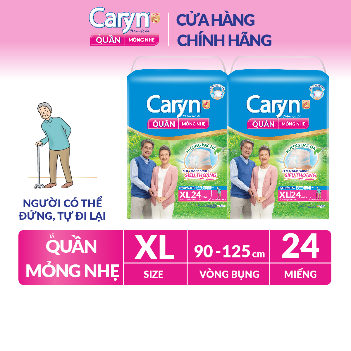 Combo 2 Tã Quần Người Lớn Caryn Mỏng Nhẹ Chống Tràn Size XL24