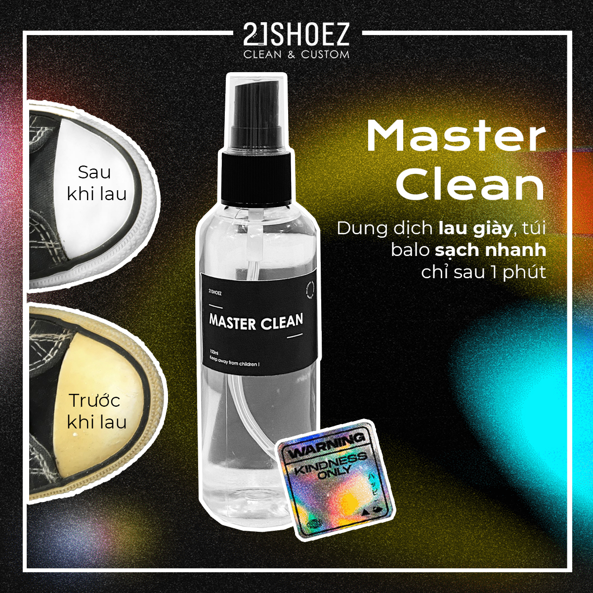 Nước lau giày sạch nhanh, xịt thơm "master clean" - 21shoez