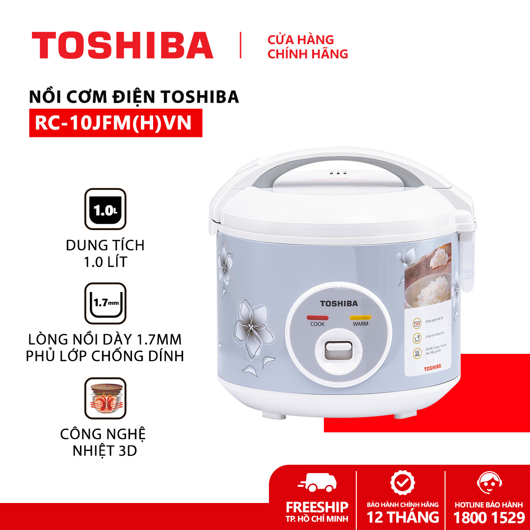Nồi cơm điện nắp gài Toshiba RC-10JFM(H)VN - 1.0L - Lòng nồi dày 1.7mm, chống dính - Công nghệ nhiệt 3D - Hàng chính hãng, bảo hành 12 tháng, chất lượng Nhật Bản