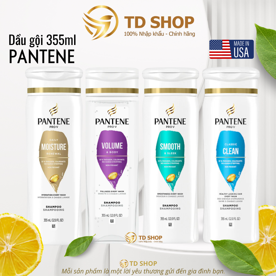   NK Mỹ  Dầu Gội + Dầu xả Pantene Mỹ Classic clean I Smooth&sleek I Moisture renewal I Sheer volume 355ml - TD Shop 