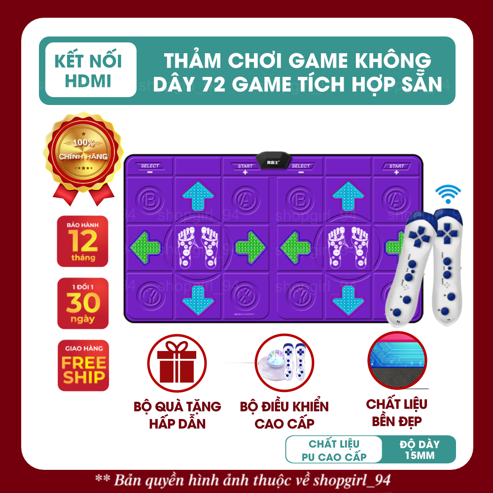 (CHÍNH HÃNG) Thảm chơi game kết nối Tivi cao cấp, thảm nhảy audition cổng HDMI, chất liệu PU bền đẹp dày 15mm