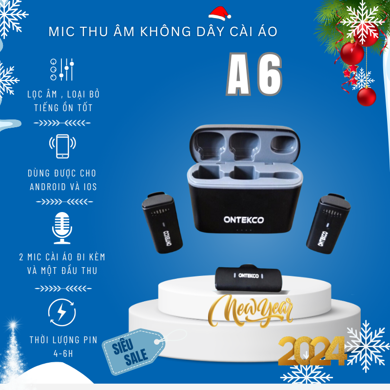 Bộ Micro thu âm không dây cài áo ONTEKCO dùng với Điện Thoại- Kết nối nhanh chóng-Tín hiệu ổn định - Khử tiếng ồn hiệu quả