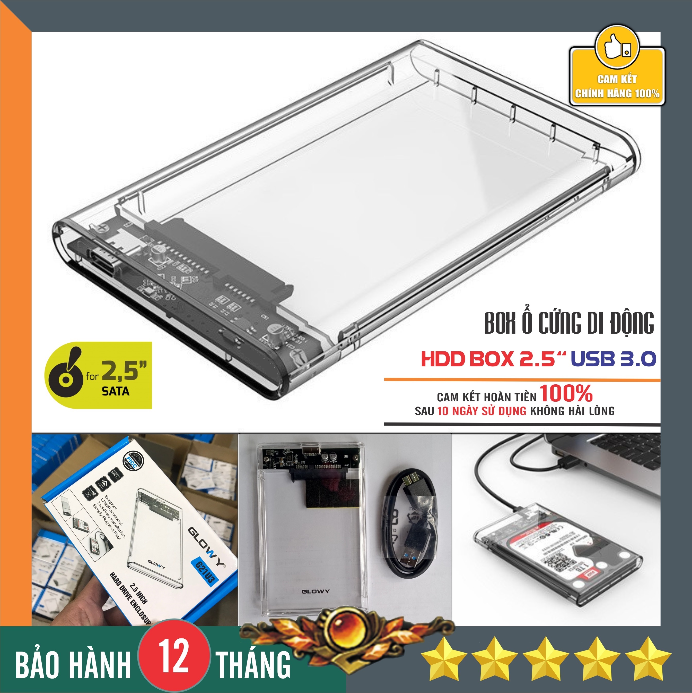 Box ổ cứng di động cho hdd/ssd 2,5" gloway - box hdd/ssd chuẩn usb 3.0 - bảo hành trọn đời