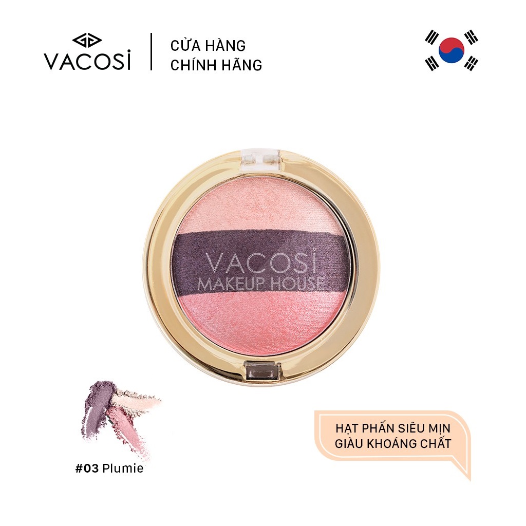 Vacosi Phấn Mắt 3 Màu Trio Eyeshadow 5g (Hộp Tròn) #03: Plumie