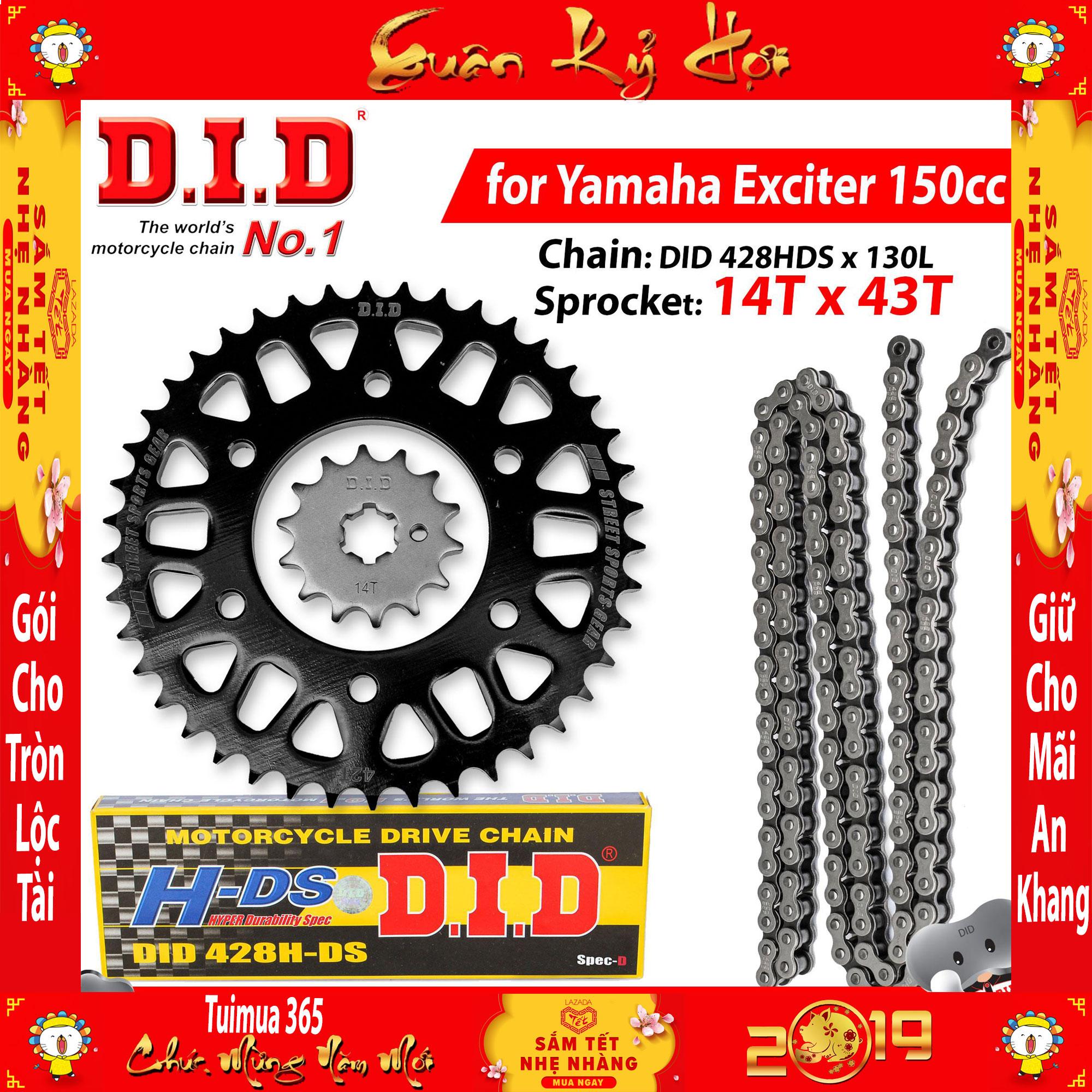 Nhông sên dĩa DID Exciter 150cc lên dĩa 43T – Sên đen 130L 10ly DID HDS ( Thái Lan )
